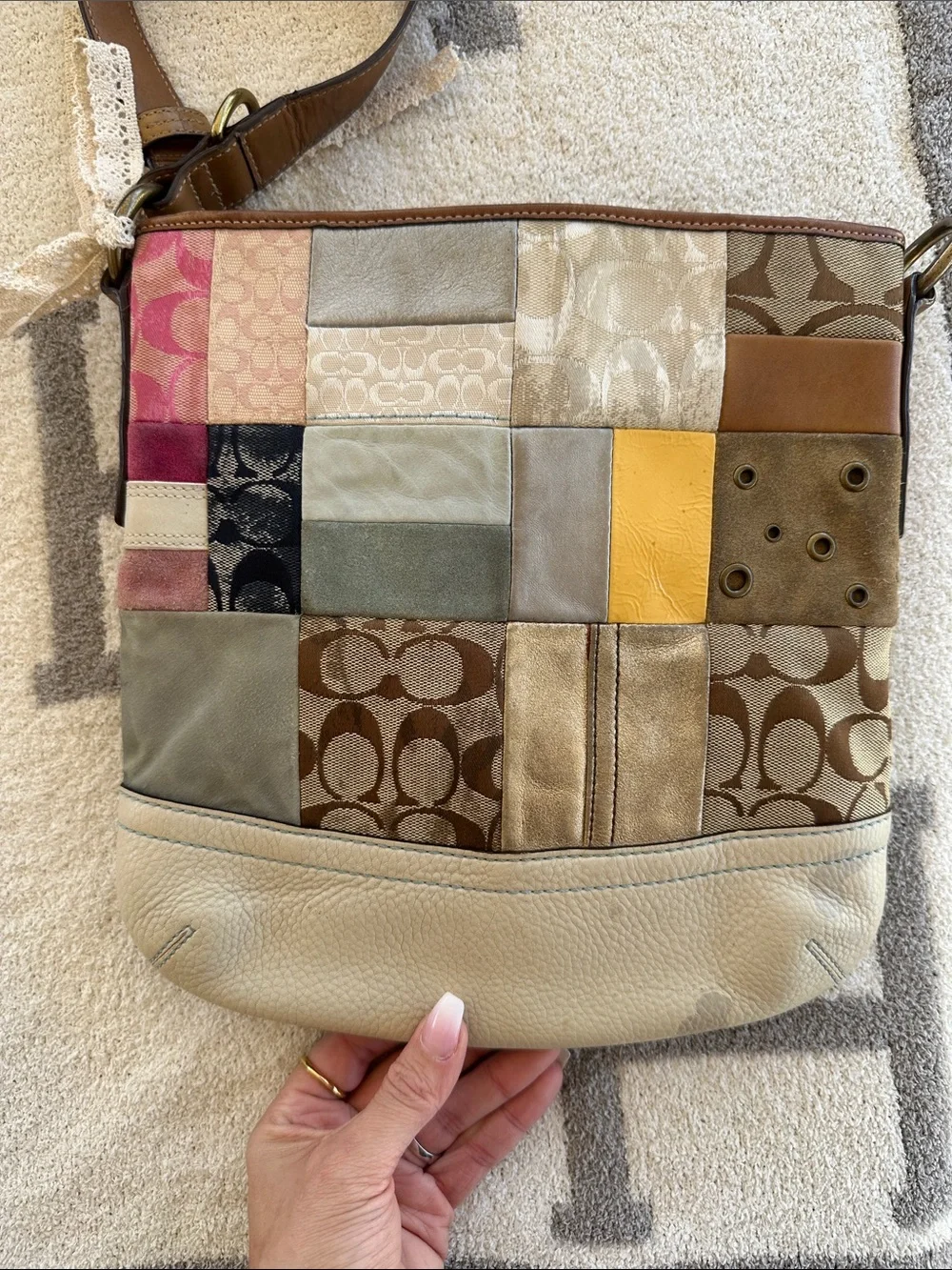 Coach Patchwork Shoulder Bag in Multicolor Leather & Signature Canvas